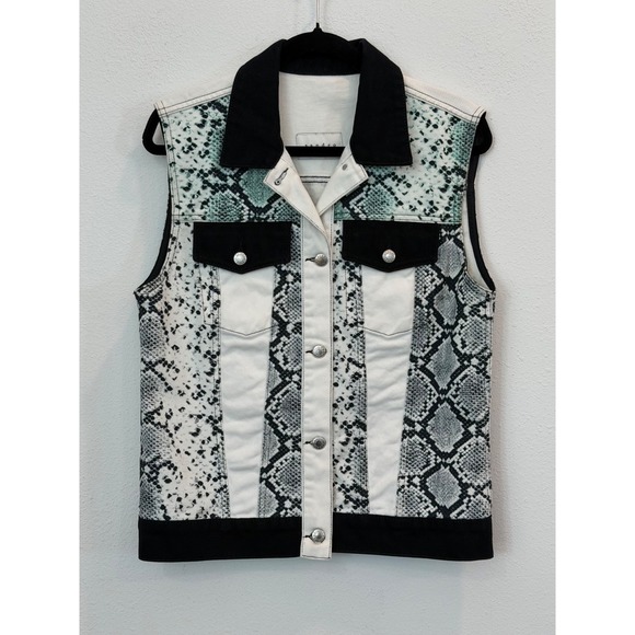 Sandro Jackets & Blazers - Sandro Paris Reptile Snake Print Denim Vest Women's Size 2 SMALL Edgy Statement